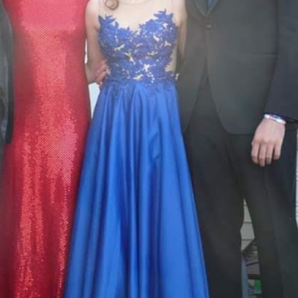 Blue Embroidered Sparkly Prom/Formal Dress